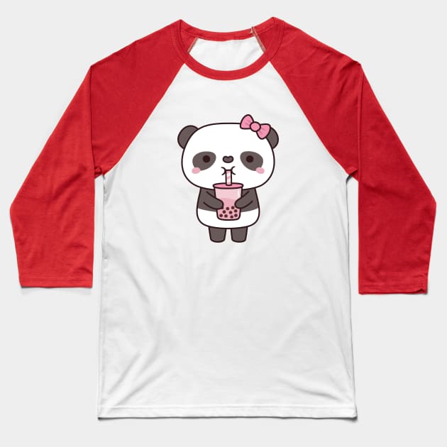 Cute Girl Panda Drinking Bubble Milk Tea Baseball T-Shirt by rustydoodle